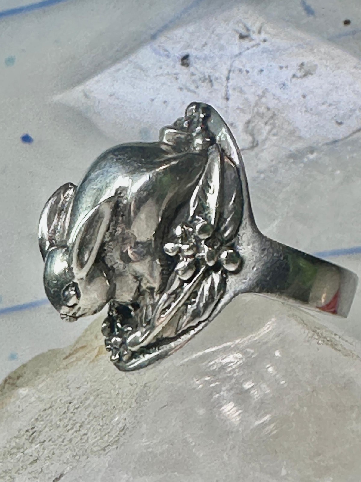 Rabbit Ring Bunny Band Floral Field size 9 sterling silver women girls