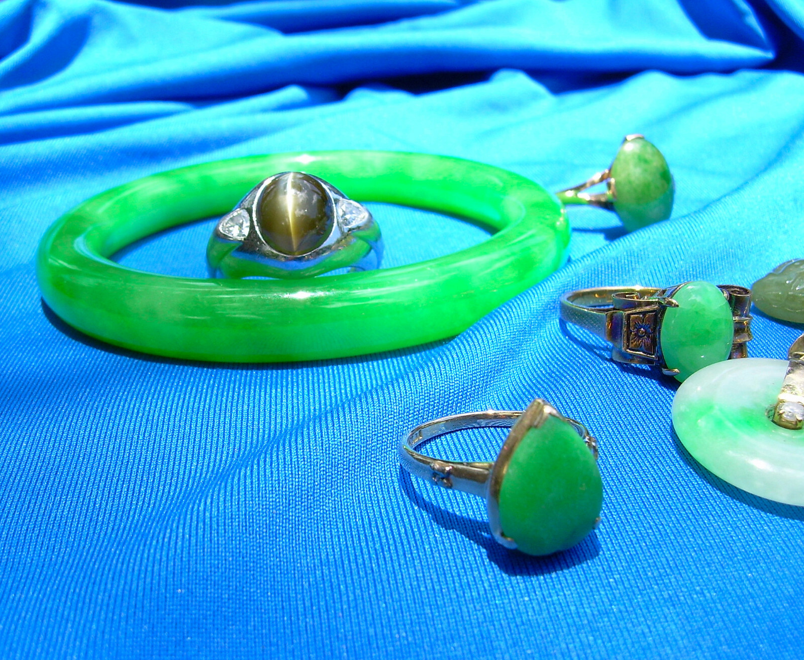 Original Art Deco Antique Old Green Gray Color JADE Sword Slide Guard Fitting