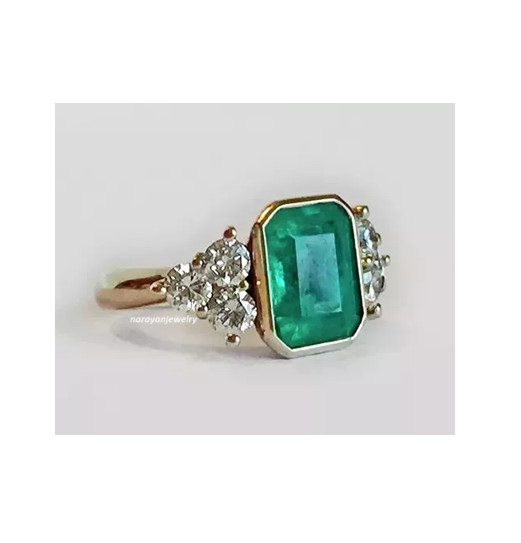 Vintage Art Deco Style Lab Created Emerald Engagement Ring 14K Yellow Gold FN