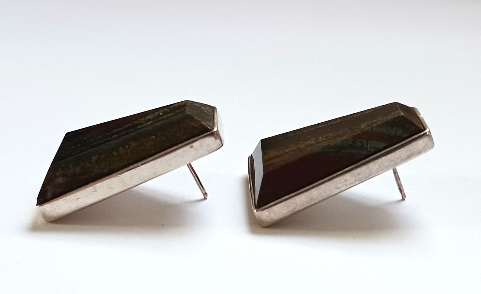 DRT Jay King Sterling Silver Tiger Iron Gemstone Modernist Pierced Earrings