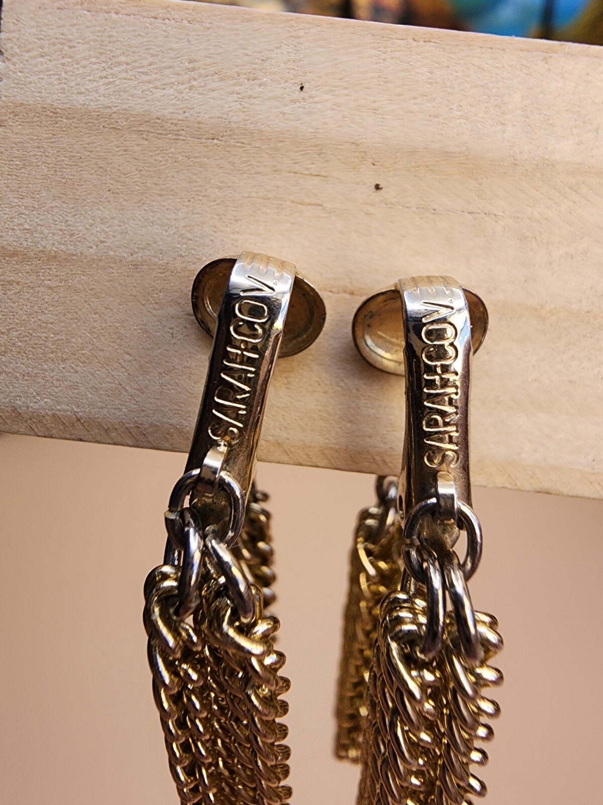 Vtg SARAH COVENTRY Signed Double Tassel Earrings Clip-On Gold Tone FREE $HIPPING