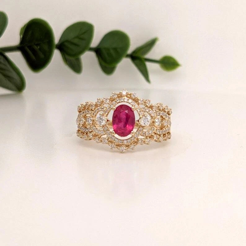 3Ct Art Deco Vintage Style Lab Created Diamond Ruby Engagement 14K Gold FN Ring