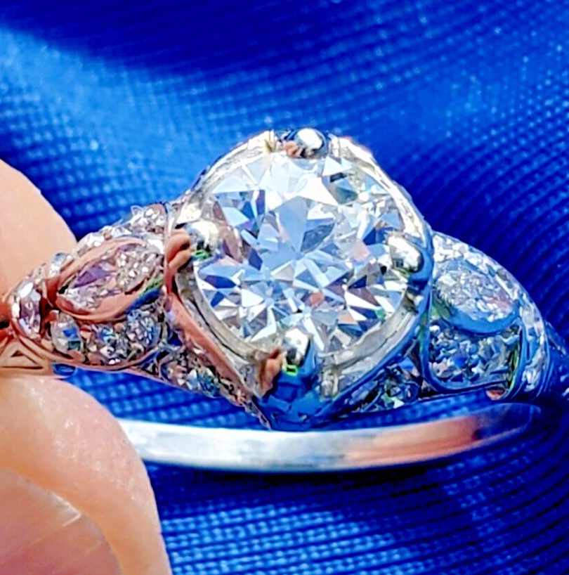 Original EARTH MINED DIAMOND Deco Engagement Ring Vintage PLATINUM Solitaire 2CT