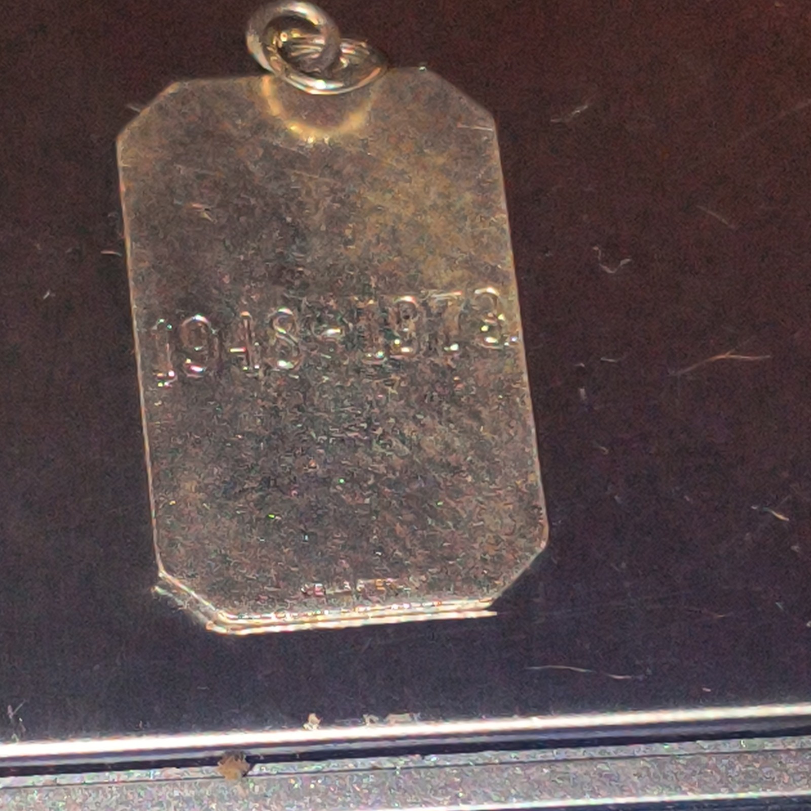 Vintage Engraved 1973 Calendar Grid Rectangle Pendant, Silver Metal No Stone