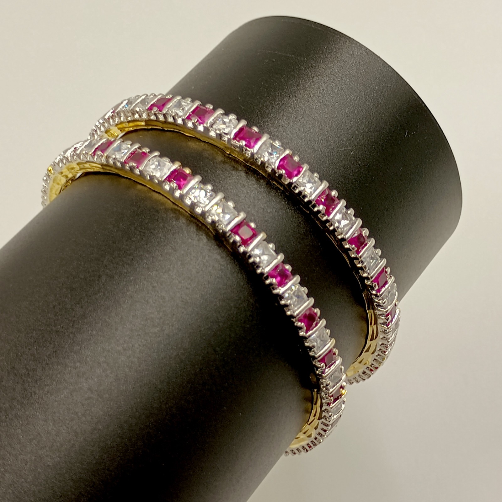 South Indian Style Ruby CZ Bangle Set 22K Gold Plated Traditional Bridal Jewelry