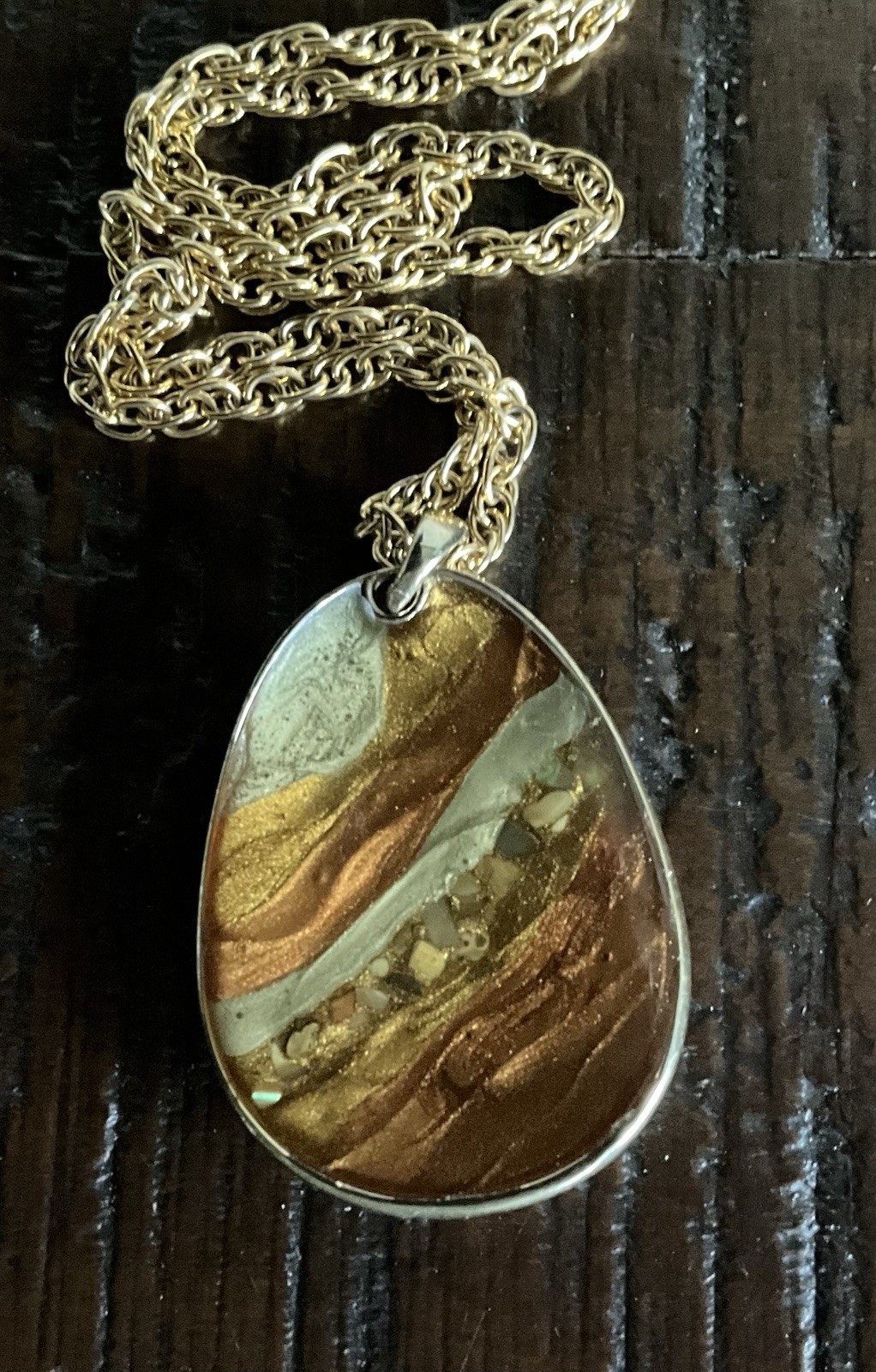 Vintage Abstract Metallic Fluid Art Necklace