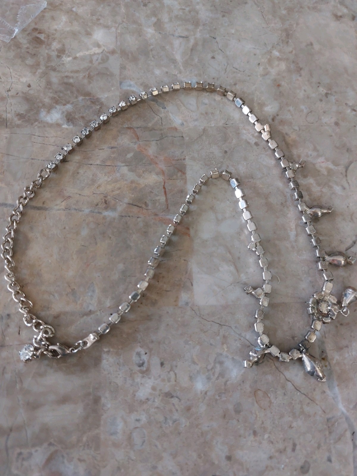 Dainty Clear Rhinestone Choker Necklace Vintage Deco Flower Teardrops Sparkle