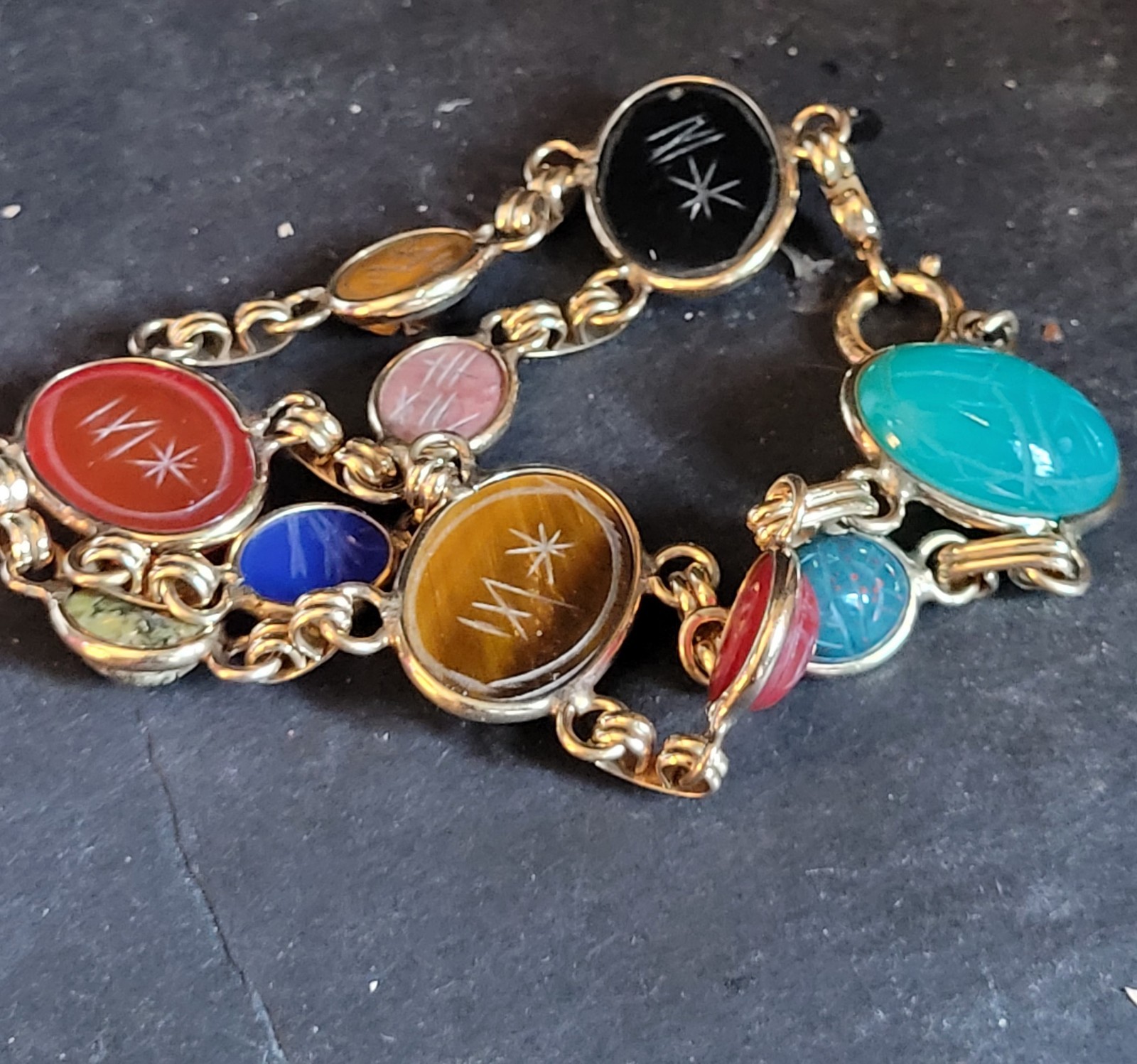 Vintage 12K Gold Filled Scarab Bracelet Egyptian Revival 7″