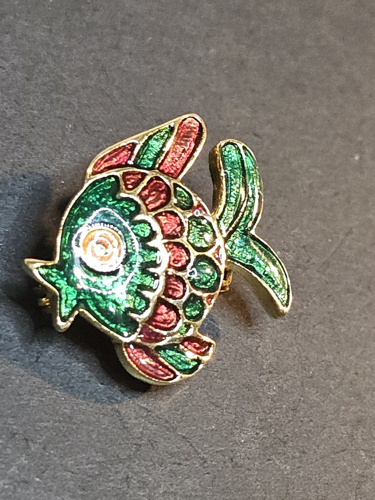 Vintage Ivana Trump Enamel Fish Brooch 1980’s Cloisonne’ Look Teal Purple