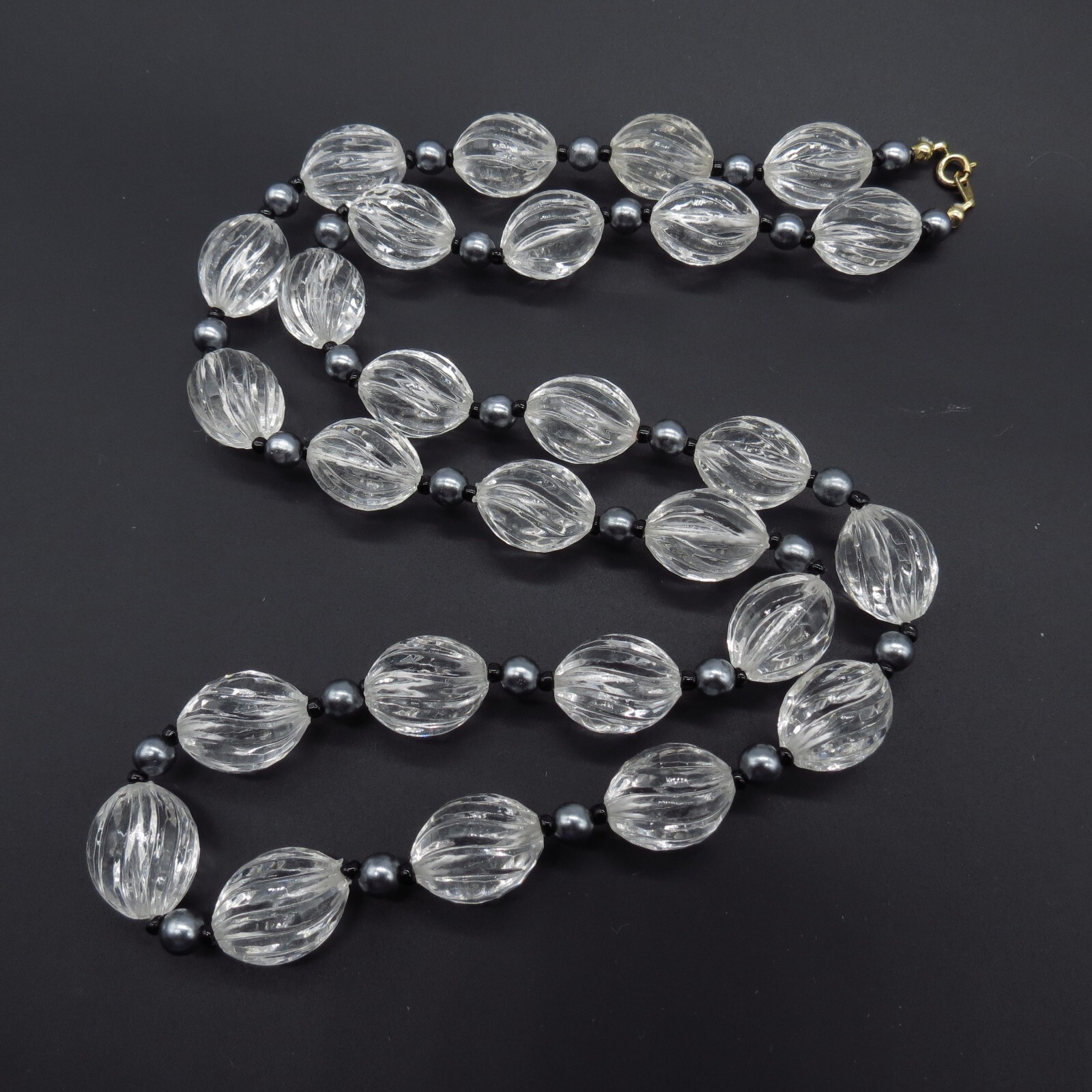 Vintage Clear Beaded Necklace Lightweight Retro 30″