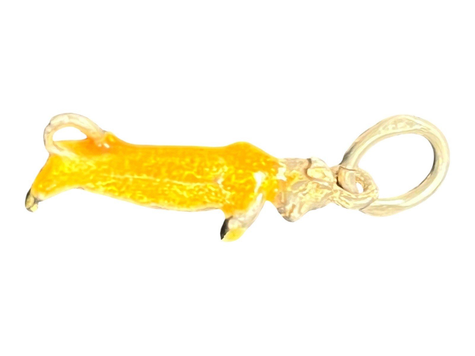Dachshund Wiener Sausage Dog Sterling Silver Charm Orange Enamel Pendant Italy