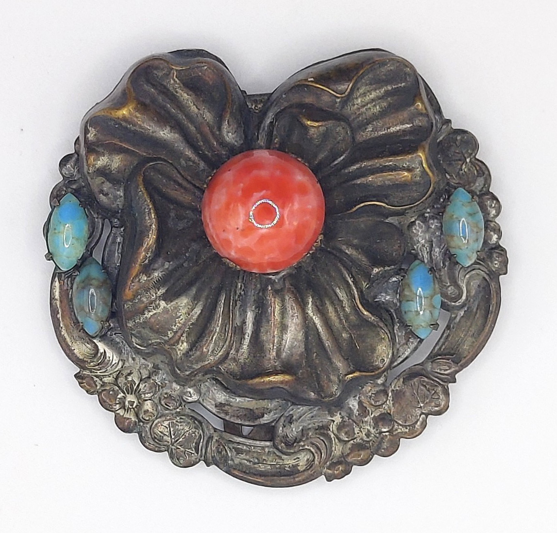 Art Nouveau Czech glass Cabachon Brooch Dress Clip