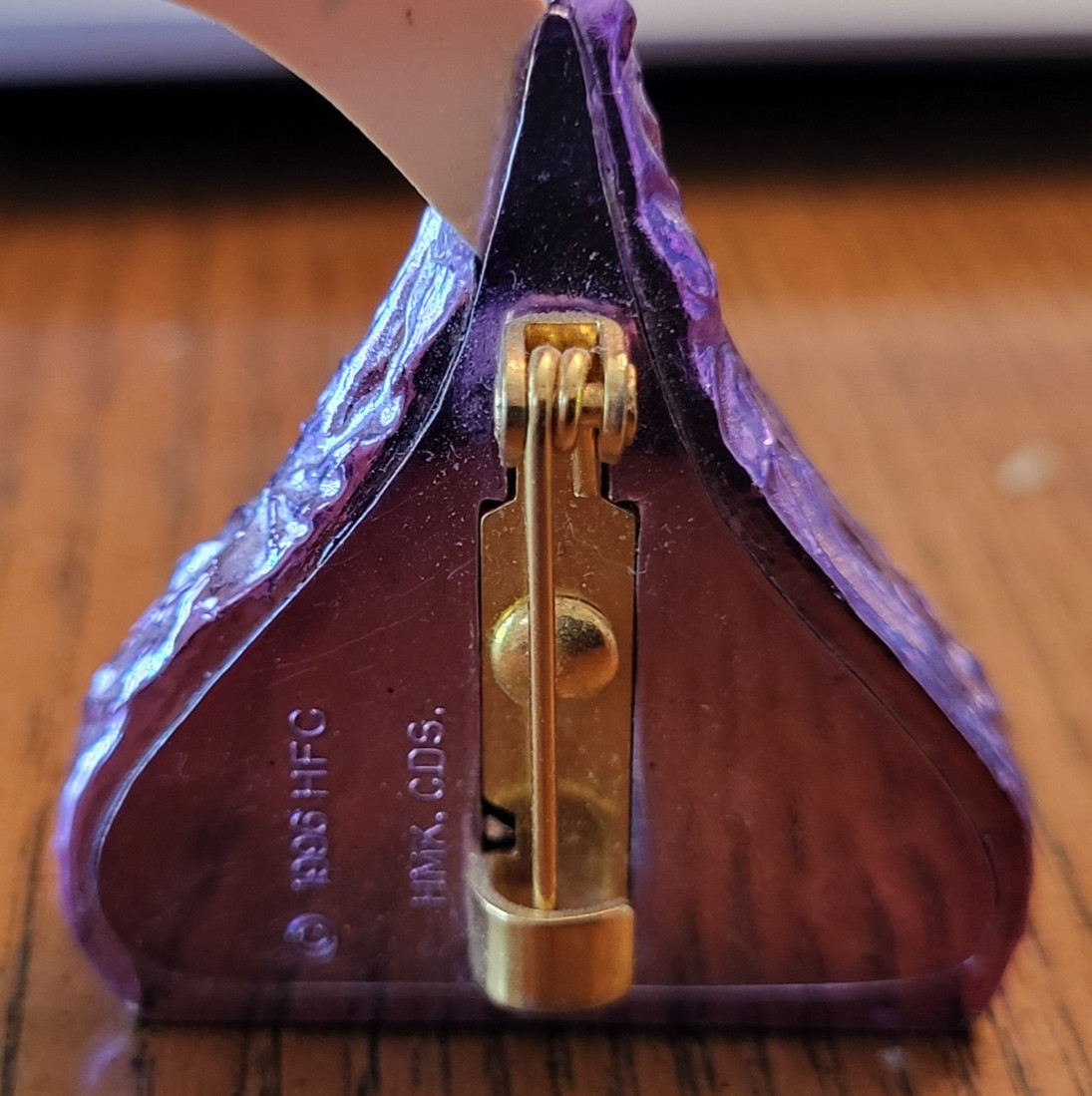Vintage 1990s Hershey’s Kisses Purple Foil Chocolate Candy Lapel Pin Brooch 1996