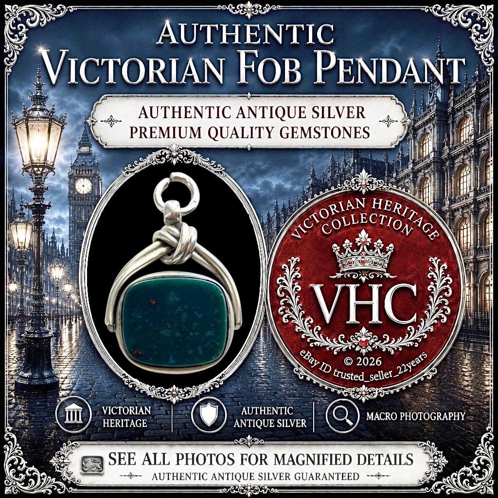 Antique 1899 Victorian Bloodstone + Carnelian Fob Pendant *Birmingham Silver*