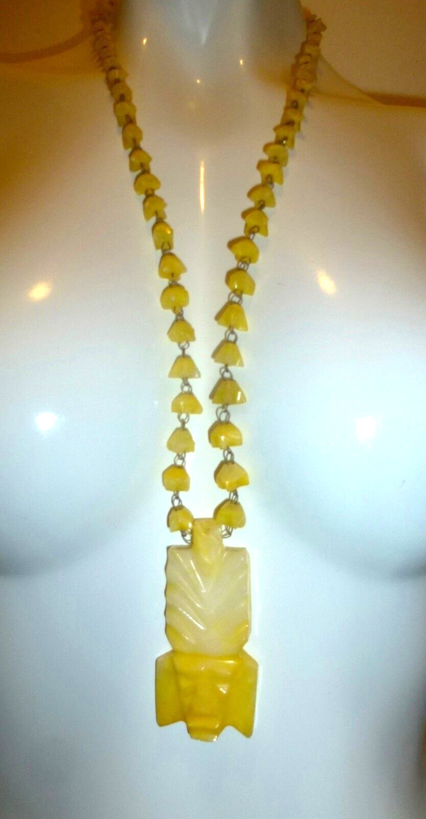 nECKLACE YELLOW ONYX PRIMITIVE TRIBAL TIKI PENDANT VINTAGE OOAK JEWELRY neocurio