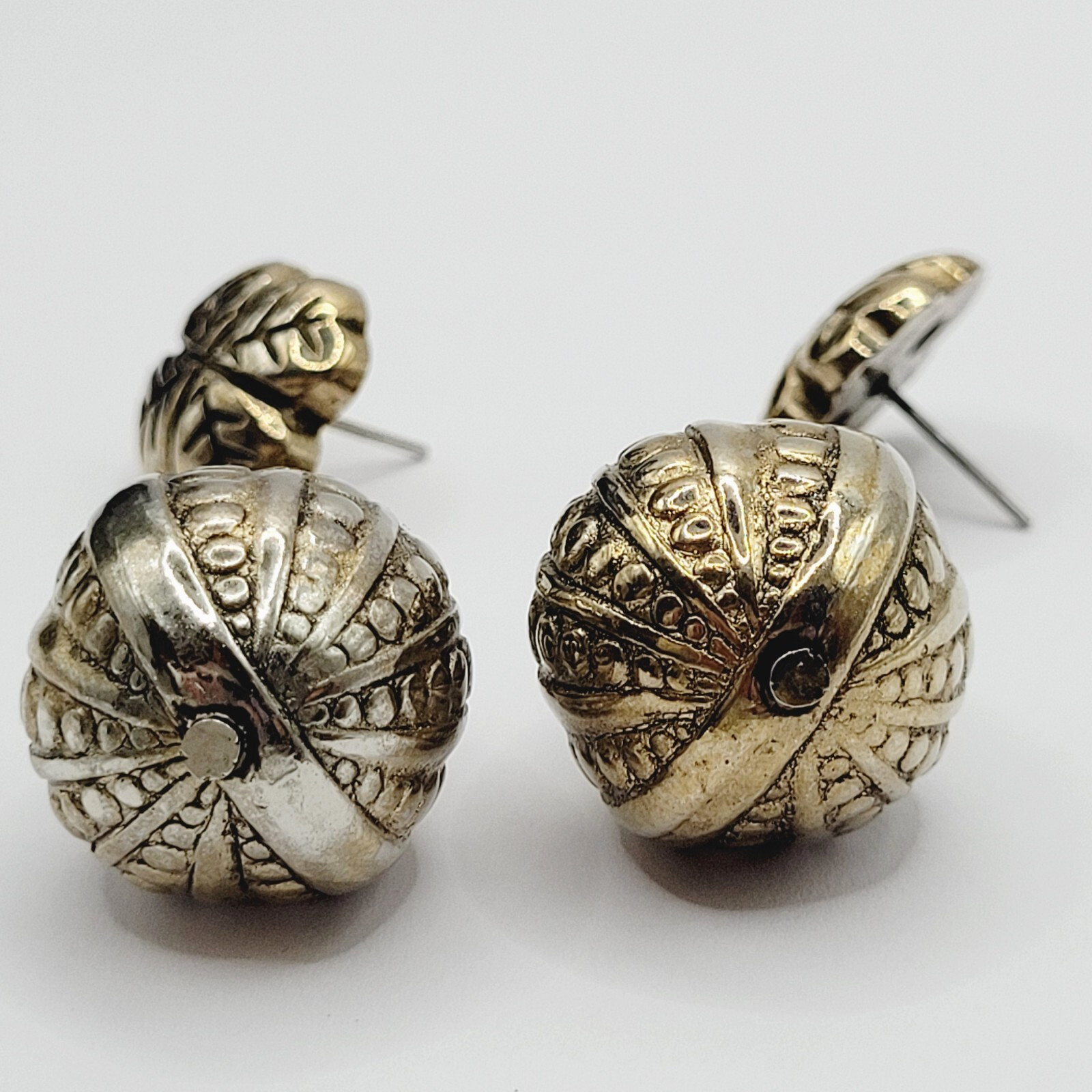 Four Leaf Clover Ornament Ball Drop Dangle Silver Tone Vintage Pierced Earrings