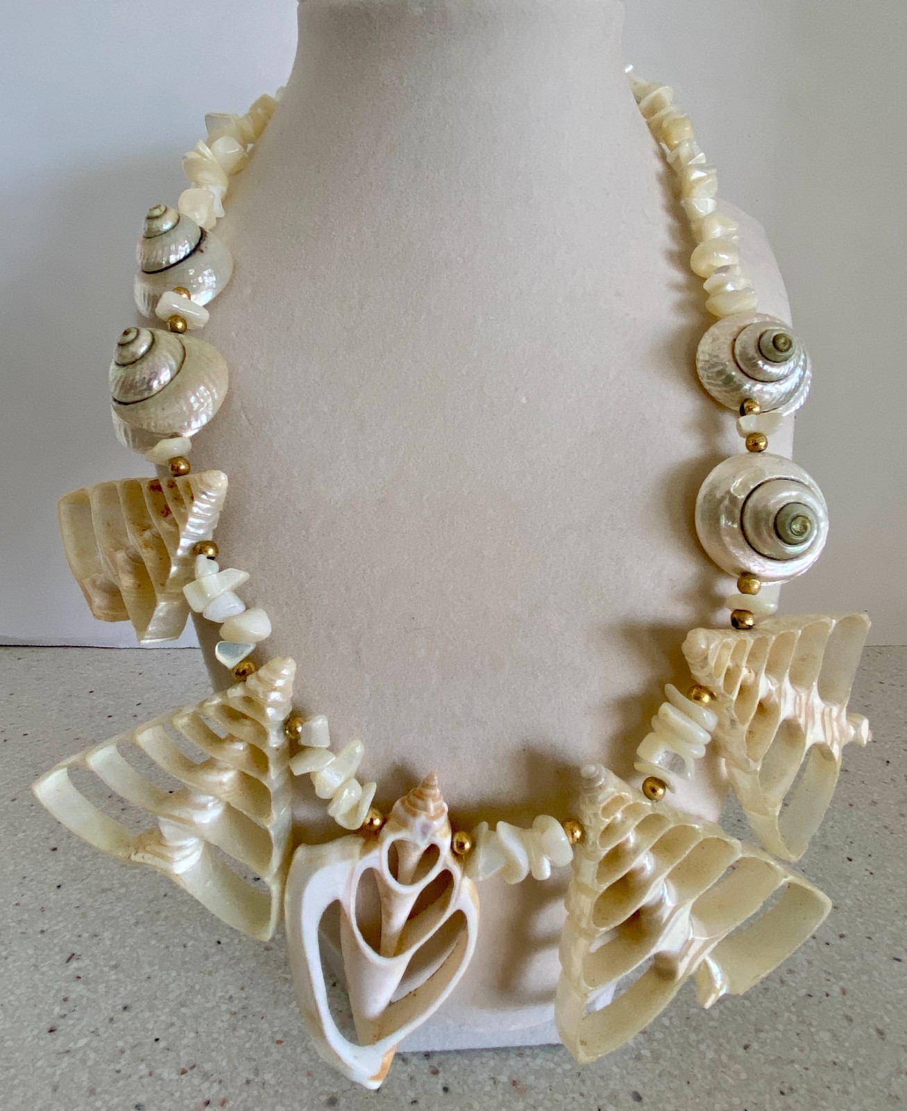 Sea Shell MOP Statement Necklace Real Seashells Beach Nautical