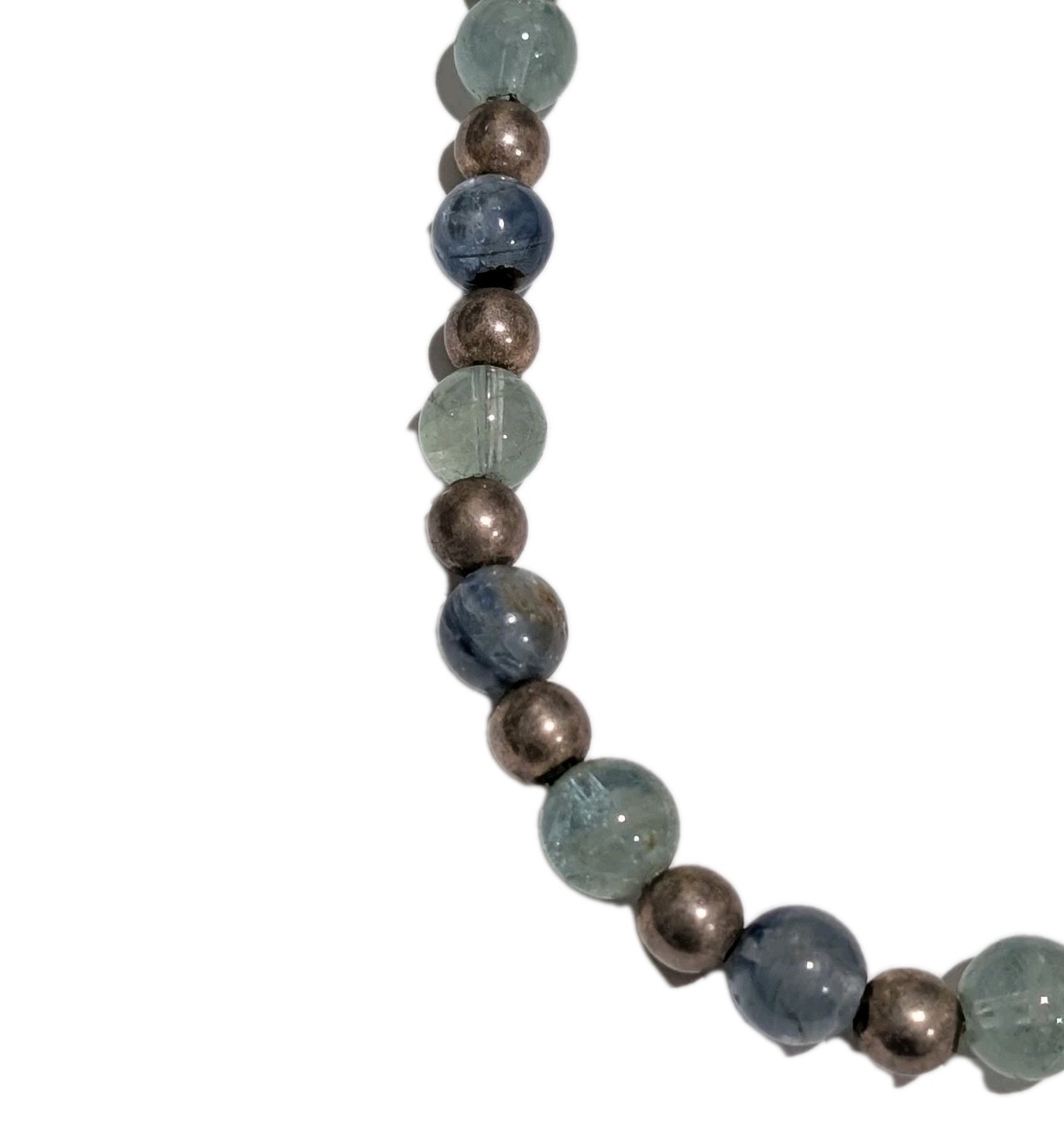 VTG Sterling Silver 6mm Ball Bead 8mm Blue Green Natural Flourite 25″ Necklace