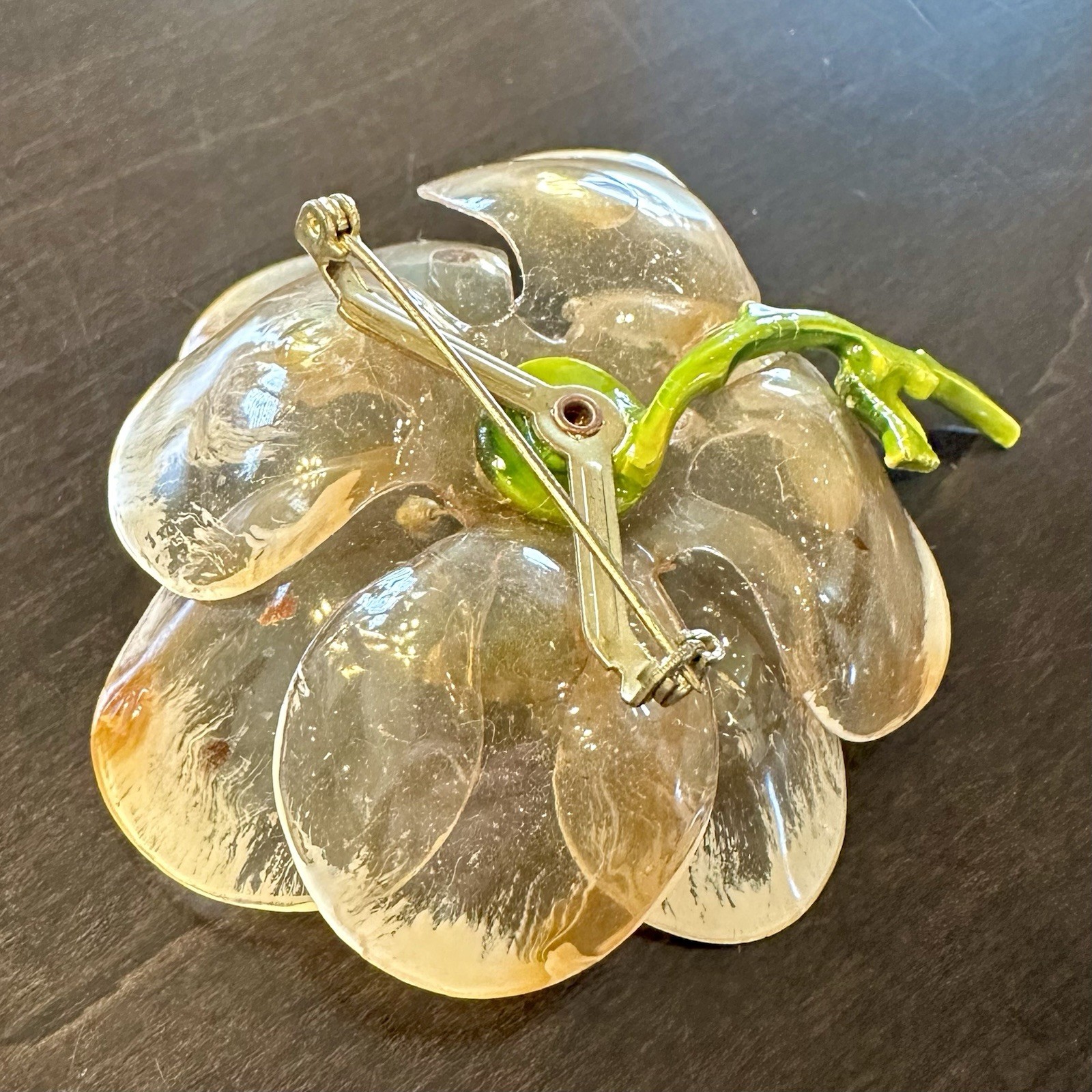 Vintage Delicate Cellulose Acetate Rhinestone Flower Brooch