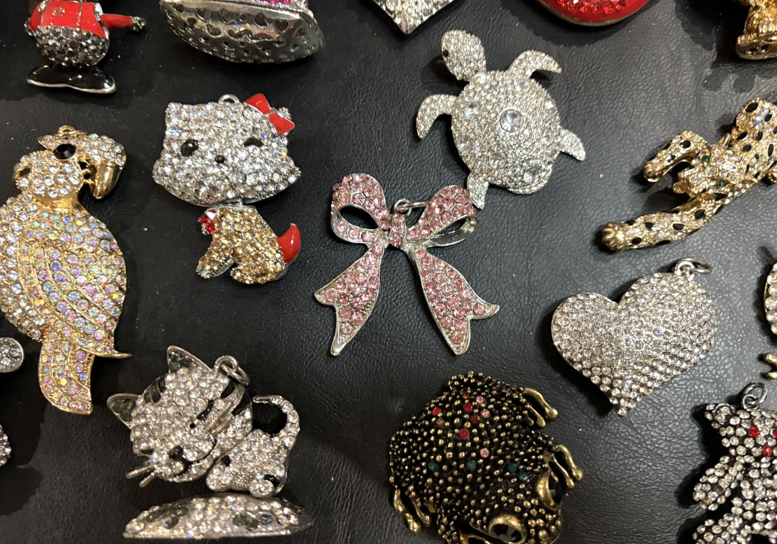 Rhinestone Lot Some Articulated Moveable Cat Tiger Owl Bird Koala Bear Pendants