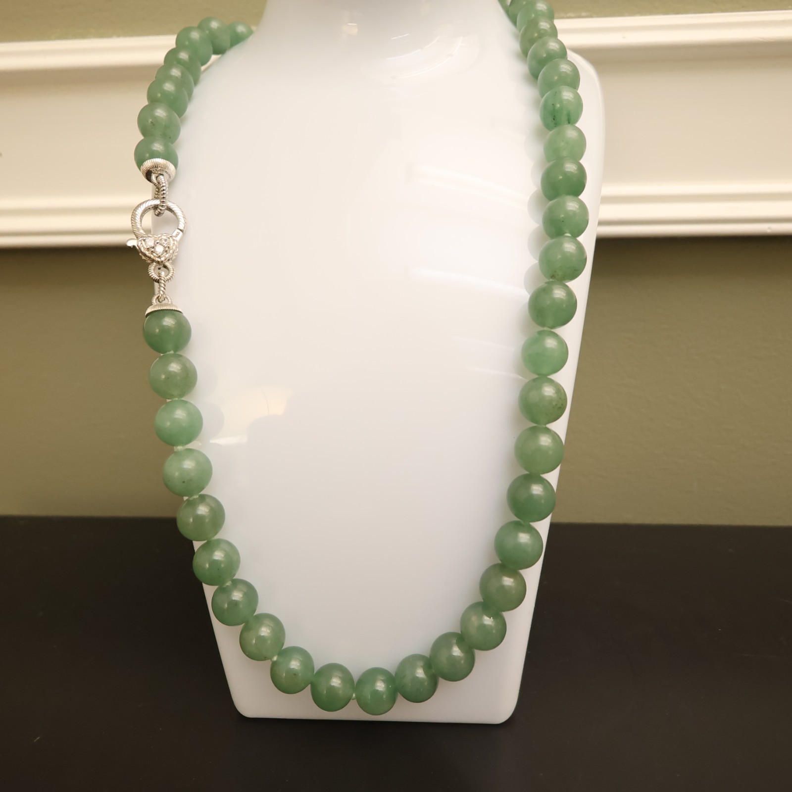 Judith Ripka necklace aventurine beads sterling silver 925 clasp DMQ signed 20in