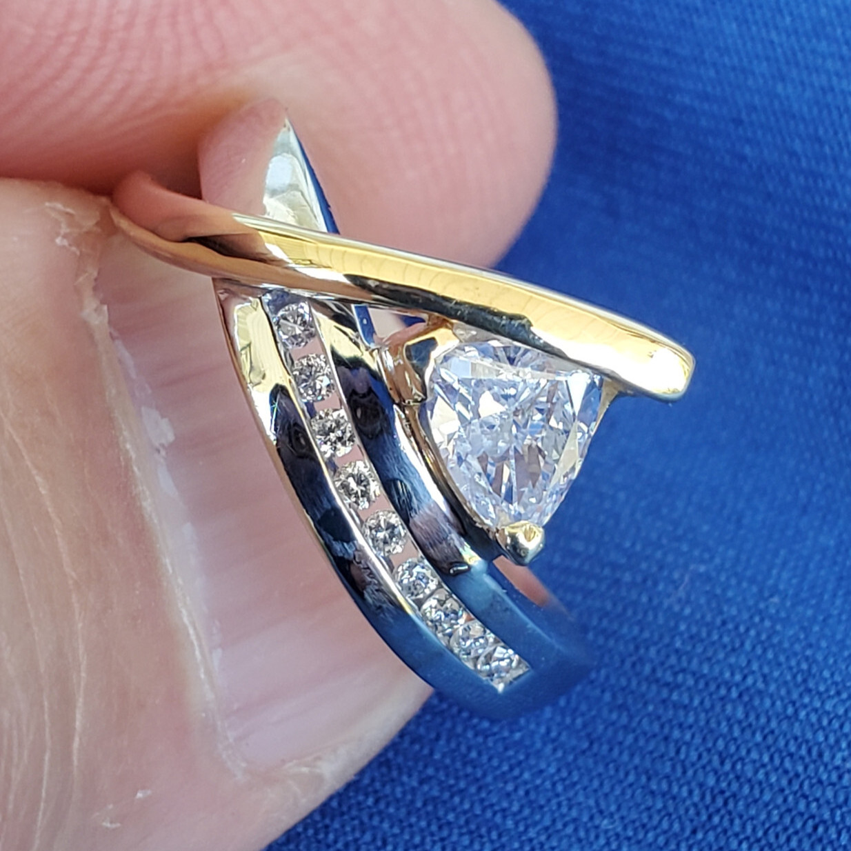 ORIGINAL EARTH MINED Triangle DIAMOND Engagement Ring SOLID 14K GOLD Solitaire 6