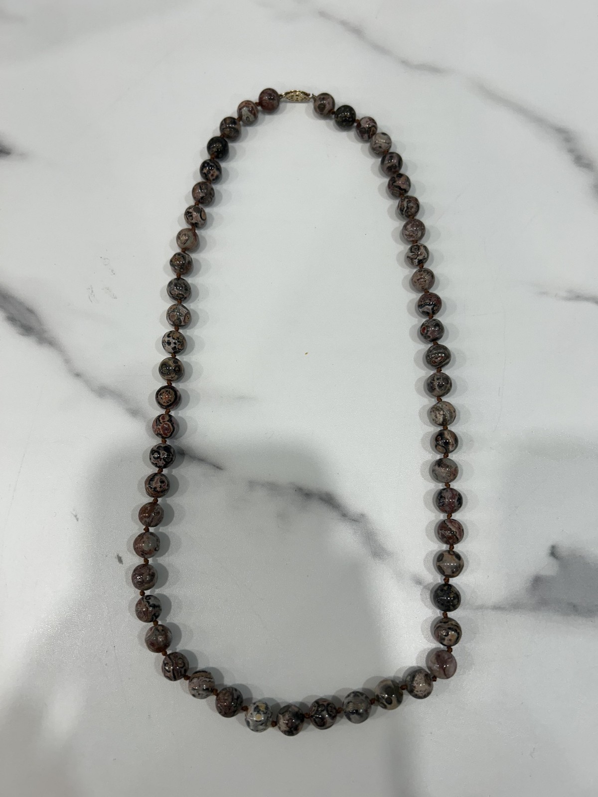 Brown Gemstone Beaded Necklace Round Polished Beads Hook Clasp 24 In Womens