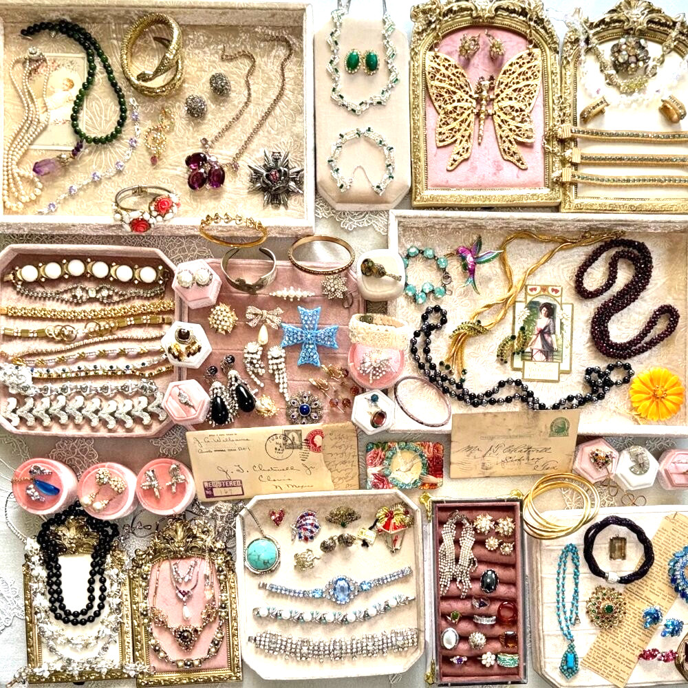 Julianas Art Deco Garnets Kramer Weiss Glowers Vtg SETS Rhinestone Jewelry Lot
