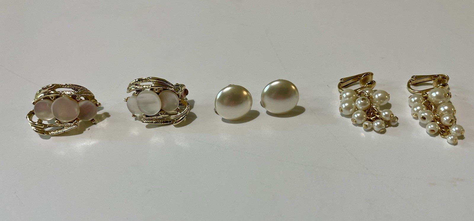 Vintage Clip On Earrings Lot Richelieu Faux Pearl Dickler MOP Gold Tone 3 Pair