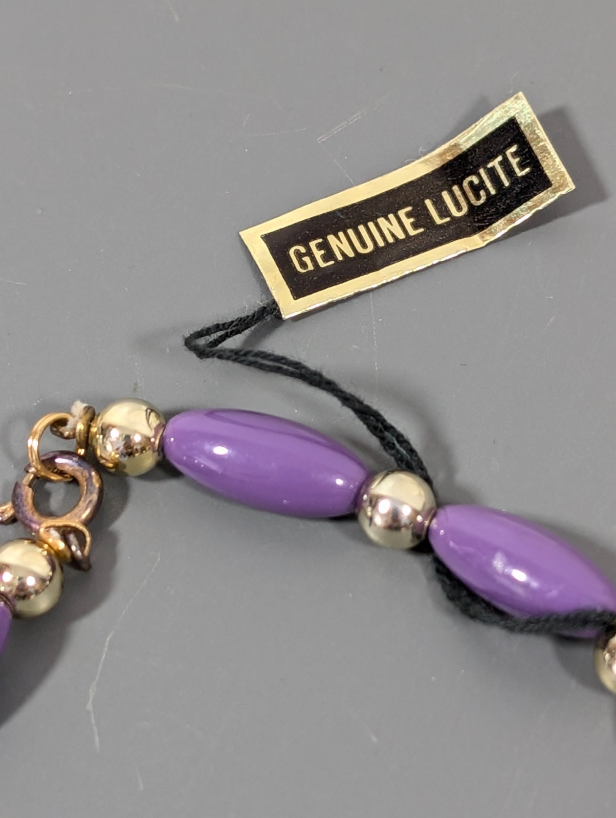 Vintage Lucite Hong Kong Purple Gold Tone Beaded Necklace 20 in
