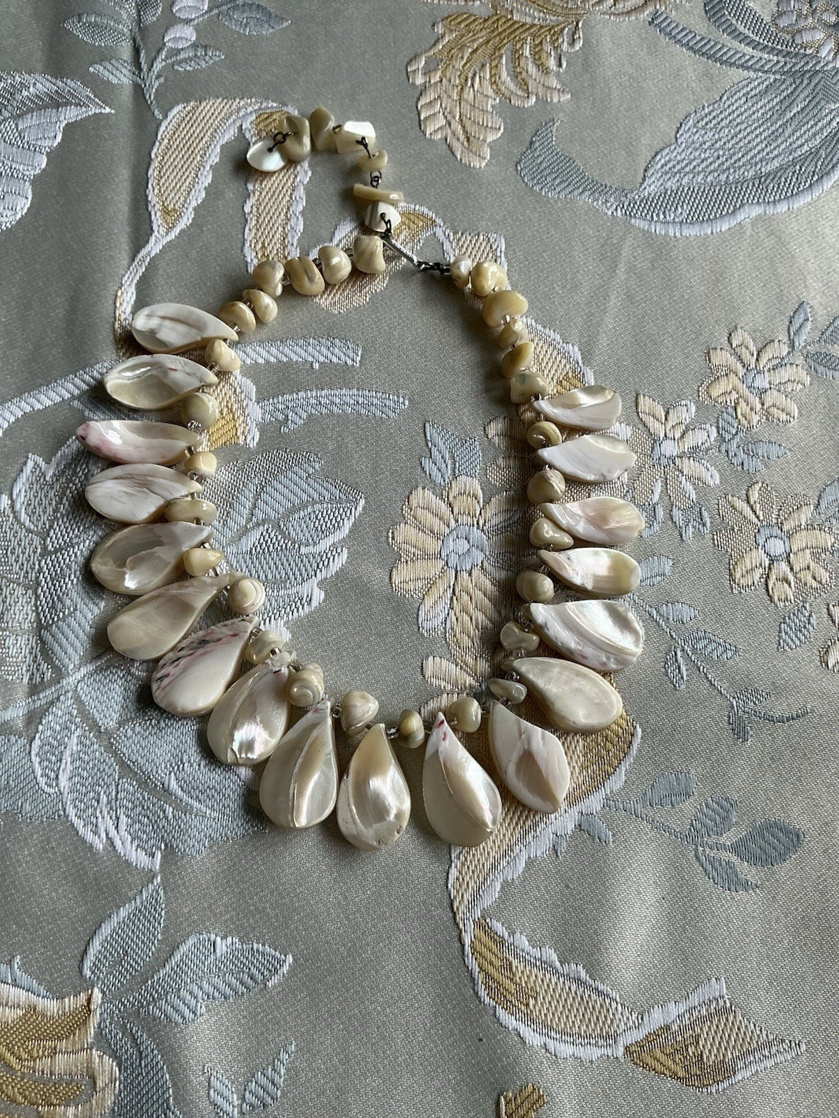 Vintage Mother Of Pearl Fringe Collar Choker Necklace Japan Mid Century