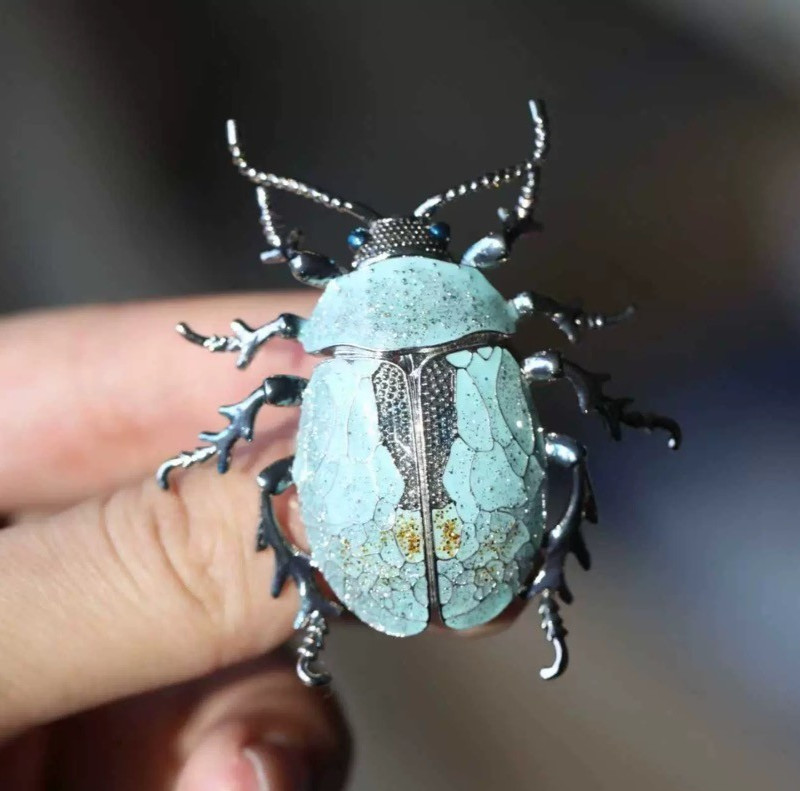 High quality Art Deco Blue Beetle Insect Brooch Original Design Enamel Brooch
