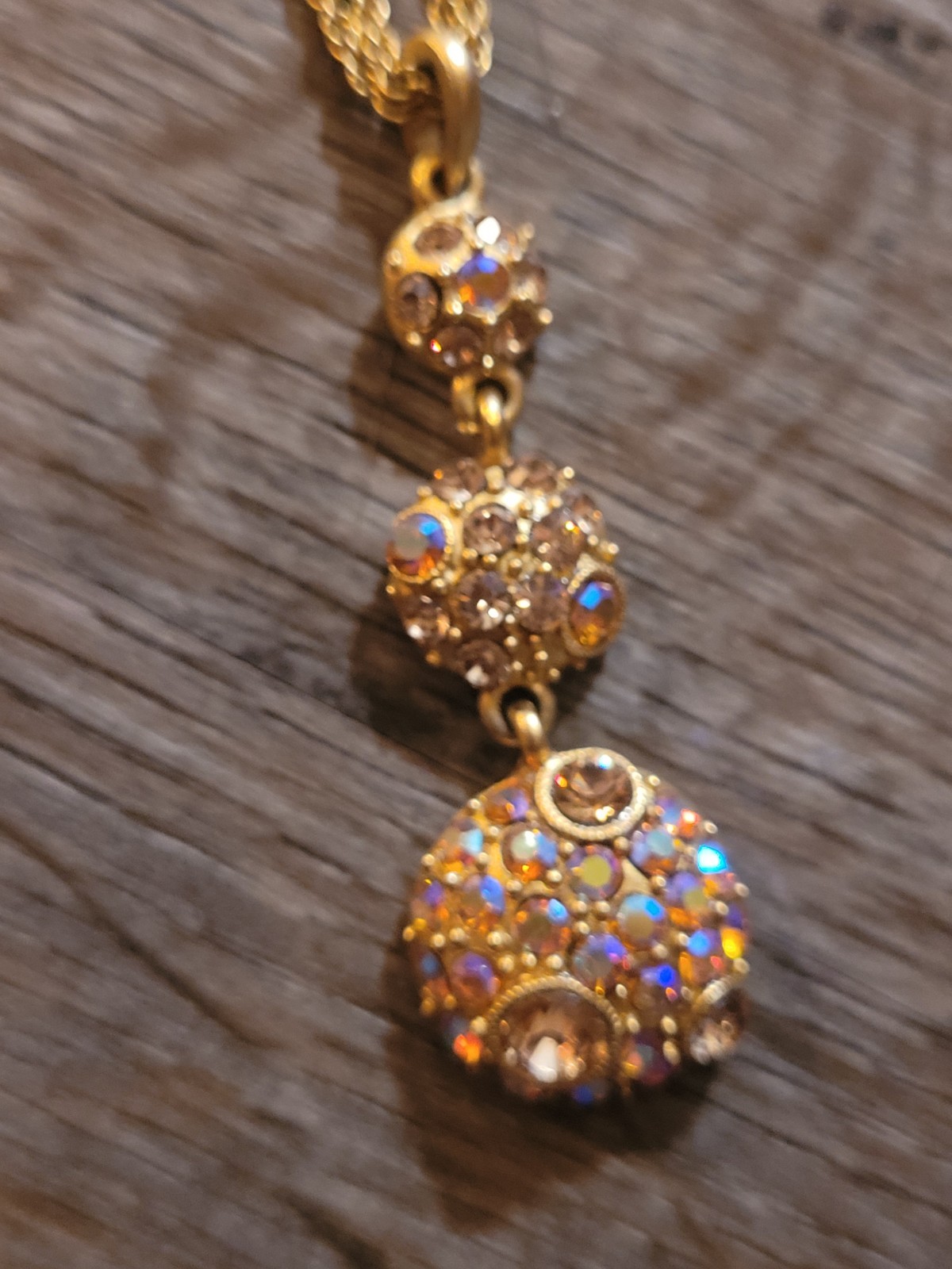 Signed 2028 Gold Tone Crystal Pendant Circles Drop Necklace 20 Inch Chain