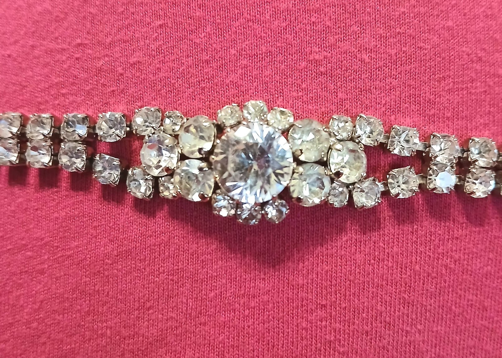 Vintage Austria 2-Layer Crystal Bracelet Bright Clear Crystals Signed Austria 7″