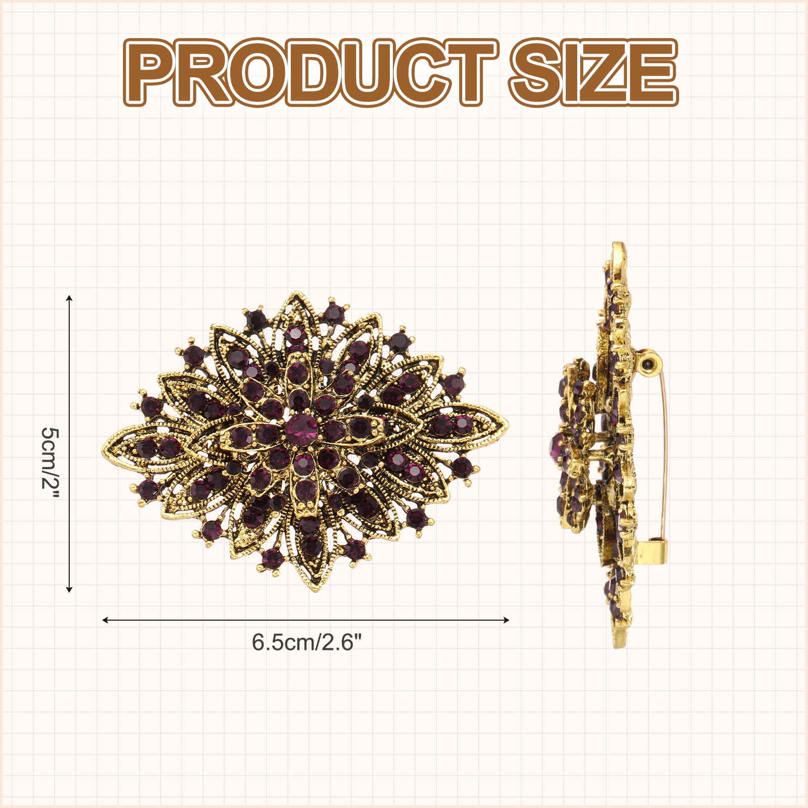 Vintage Crystal Rhinestone Brooch 2.6 Inch Bouquet Brooch Purple