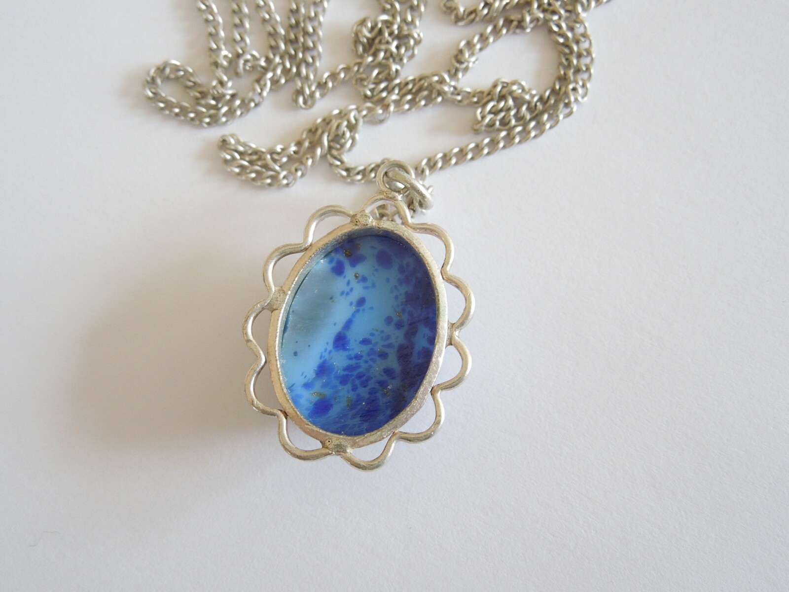 Necklace With Pendant And Blue Stone Cabochon 7.2 G/Approx 50 Cm/3.0 X 1.9 Cm