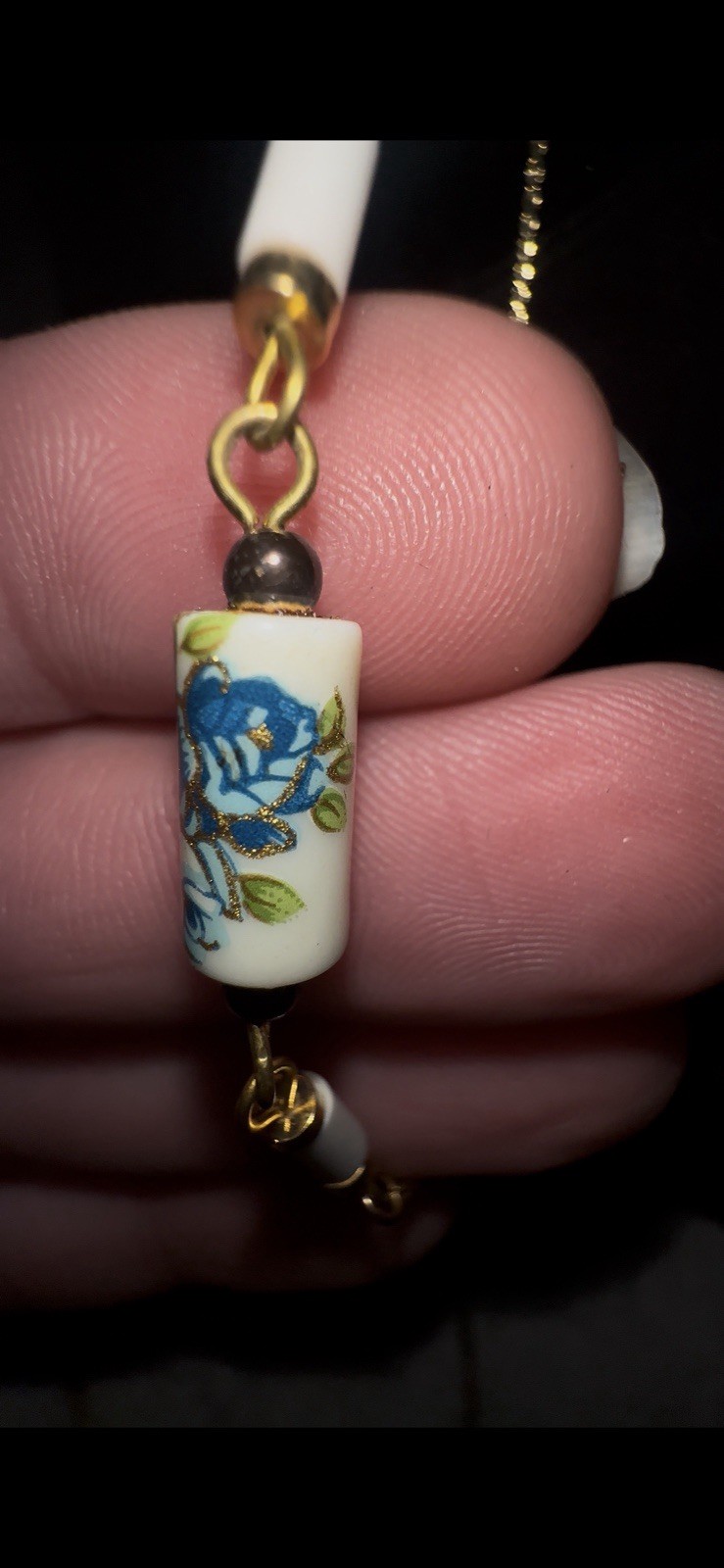 Vintage Japanese Tensha Blue Rose Porcelain Heart Necklace With Match Bracelet
