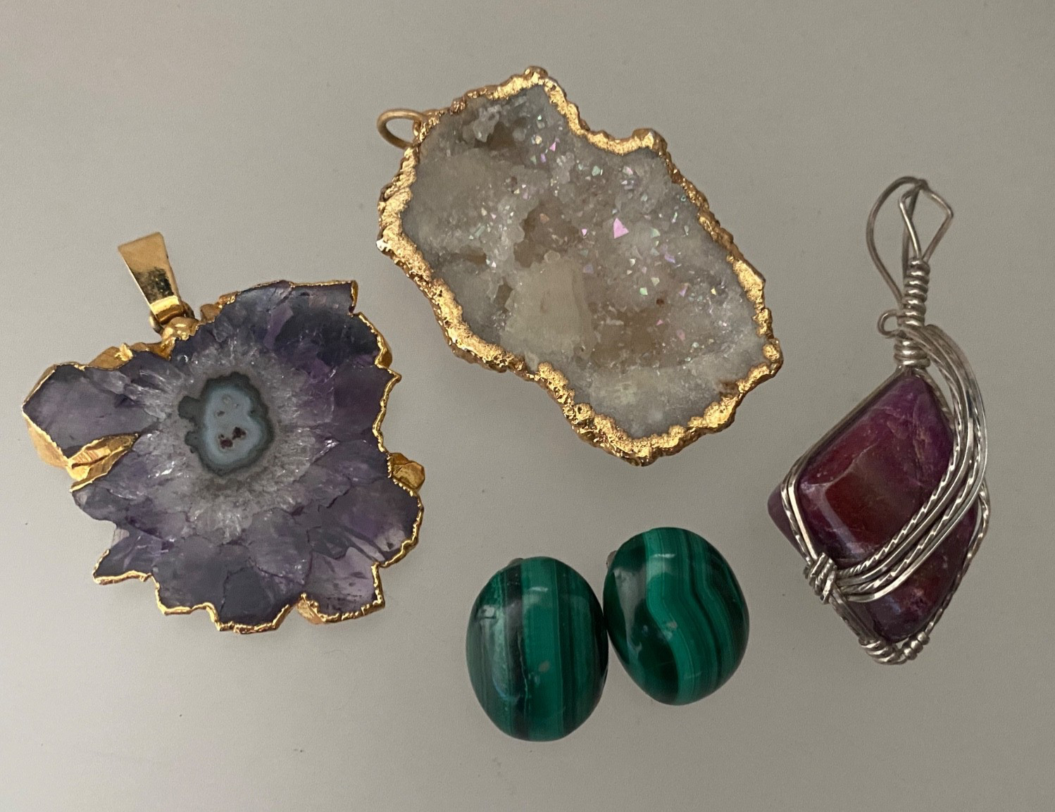 Lot 15 Vintage Semi-Precious Gemstone Jewelry Malachite Turquoise Jade Quartz