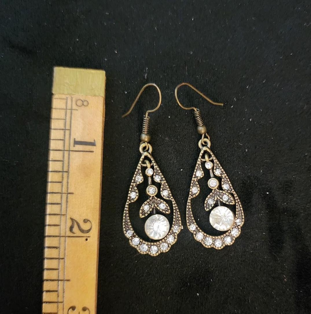 Vintage Rhinestone Filagree Bronze Jewelry Set