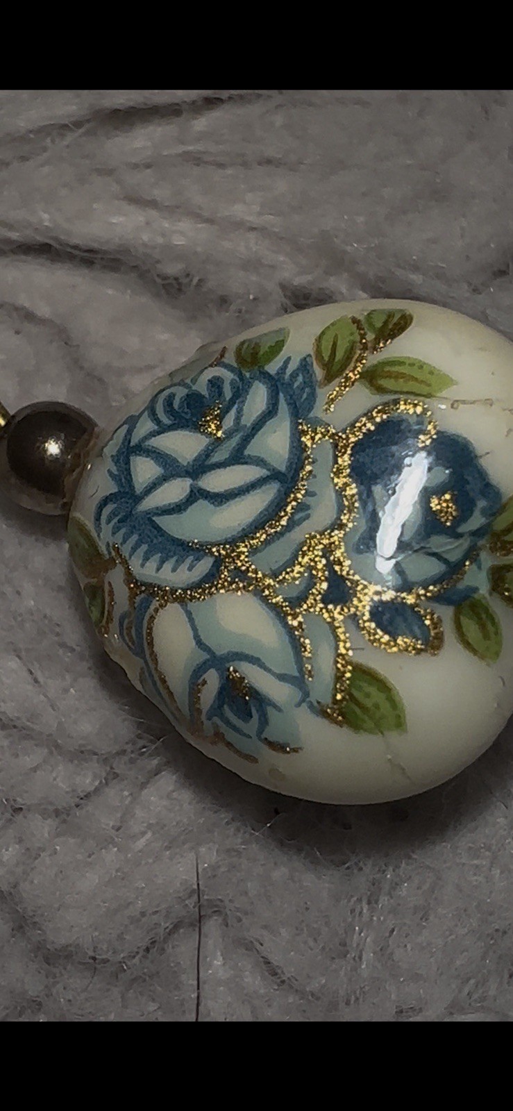 Vintage Japanese Tensha Blue Rose Porcelain Heart Necklace With Match Bracelet