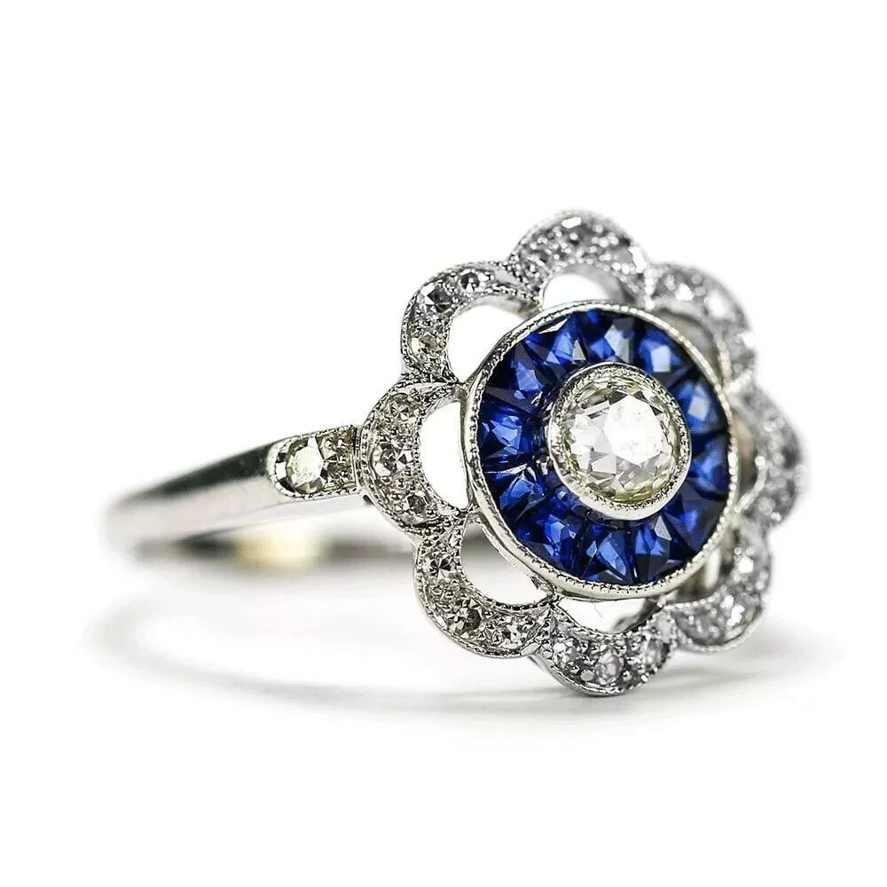 Art Deco Style 2.55Ct Lab Created Diamond Flower Cocktail 14K White Gold FN Ring