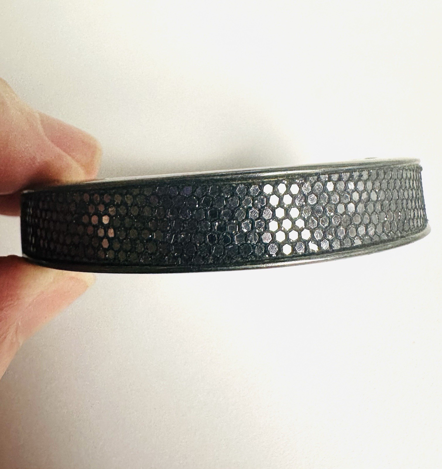Dark Sparkle Goth Charcoal Grey Bangle Clamper Bracelet Glam 7” Magnetic Closure