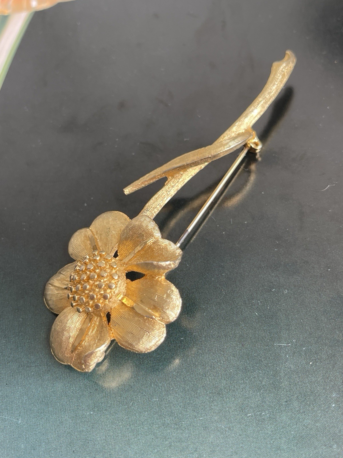 Vintage Signed BSK Rose Gold Tone Daisy Flower Brooch