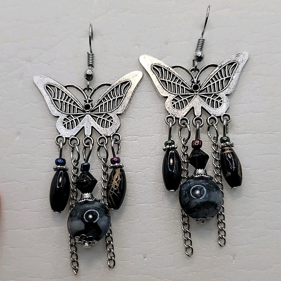 Vintage Butterfly Charm Earrings with Dangles Pierced Earrings