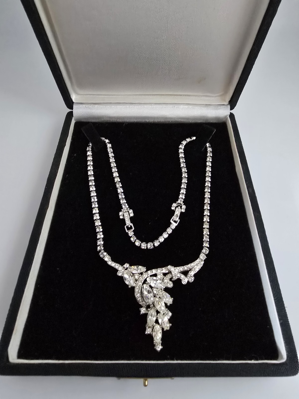VTG KRAMER STATEMENT MARQUISE CRYSTALS NECKLACE CHOKER☆BRIDAL/ANNIVERSARY☆EC☆17″