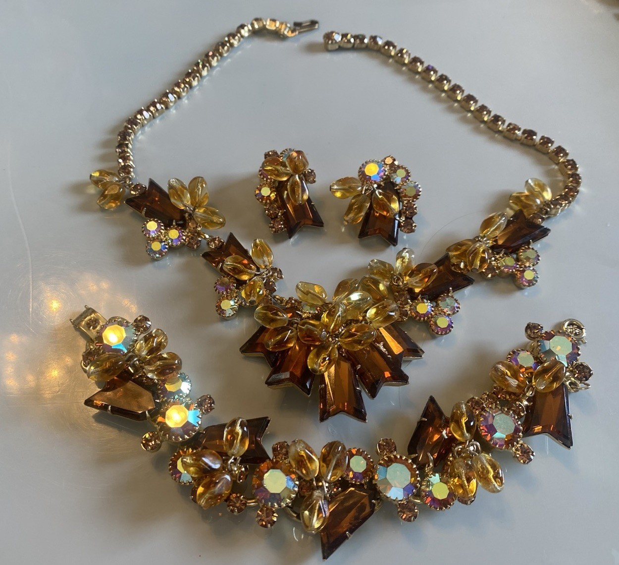 Vtg Juliana Arrow Head Dangle Bead Rhinestone Necklace Bracelet Earring Set Paru