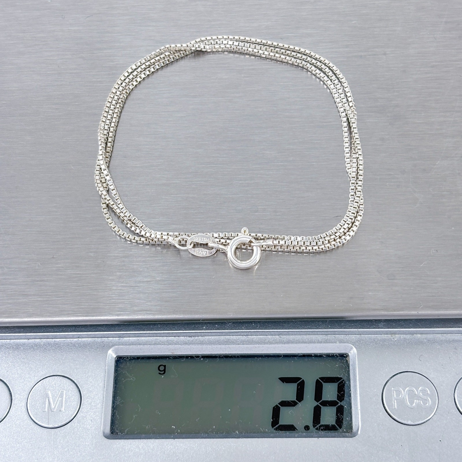 Vintage Italy Sterling Silver 925 Box Chain Necklace 18″