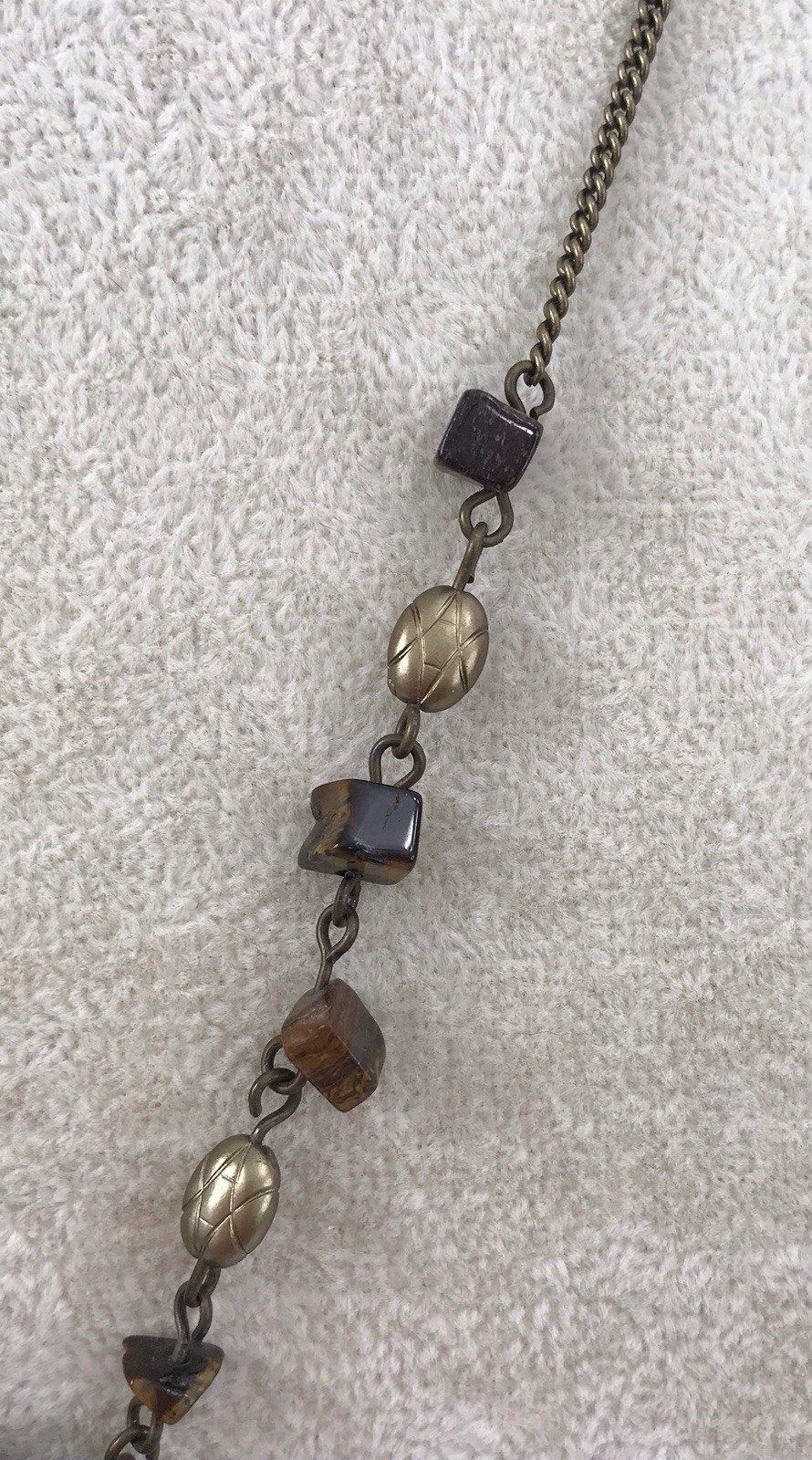 Vintage Nina Ricci Brass Tiger’s Eye Flower Pendant Necklace AVON RARE