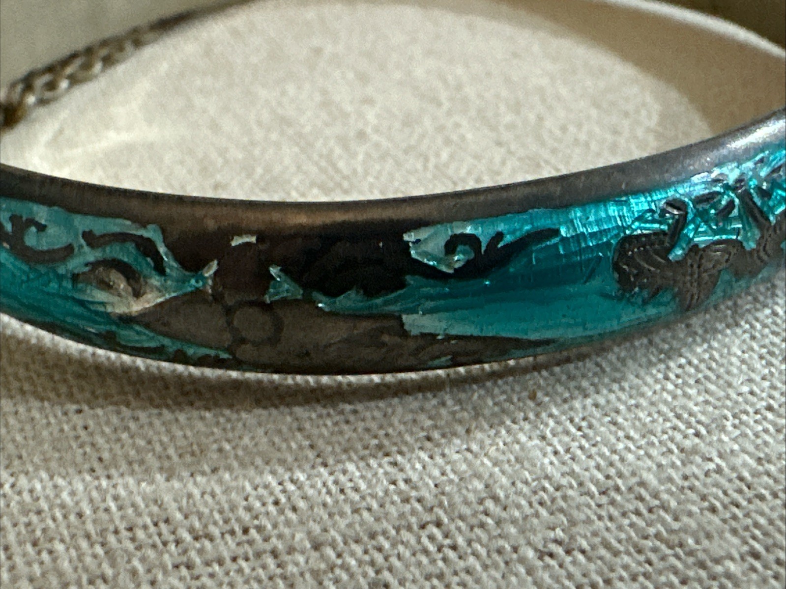 Vintage Siam Sterling Silver Bangel Bracelet Hinged Design Blue Enamel