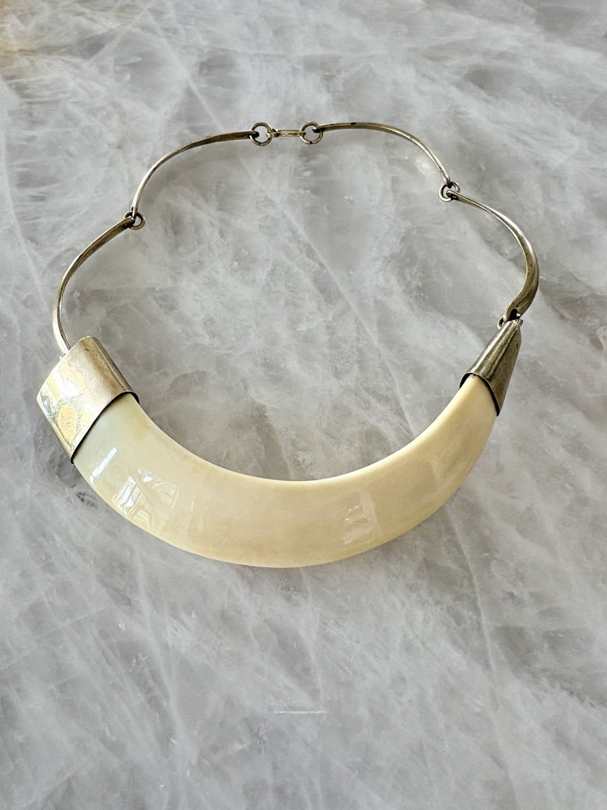 Vintage Mid-Century Natural Horn Necklace With Brass Fittings Circa 1960